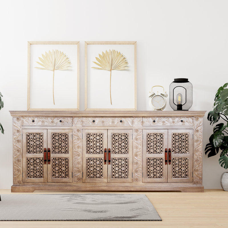 Fazila 102'' Solid Wood Sideboard, Smoke Gray