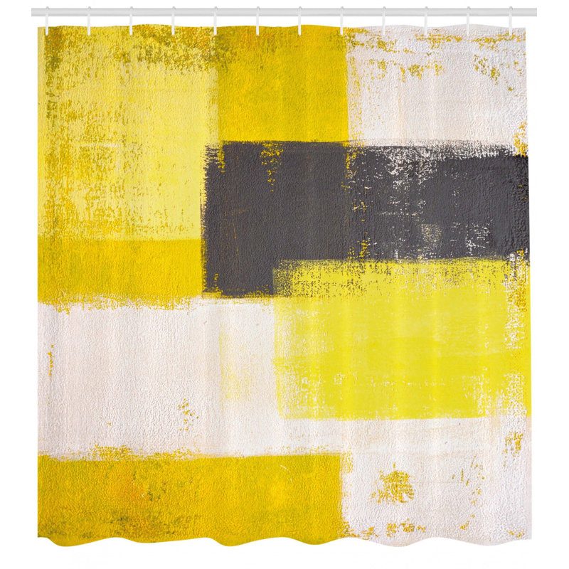 Abstract Grunge Yellow and Gray Fabric Shower Curtain with Hooks