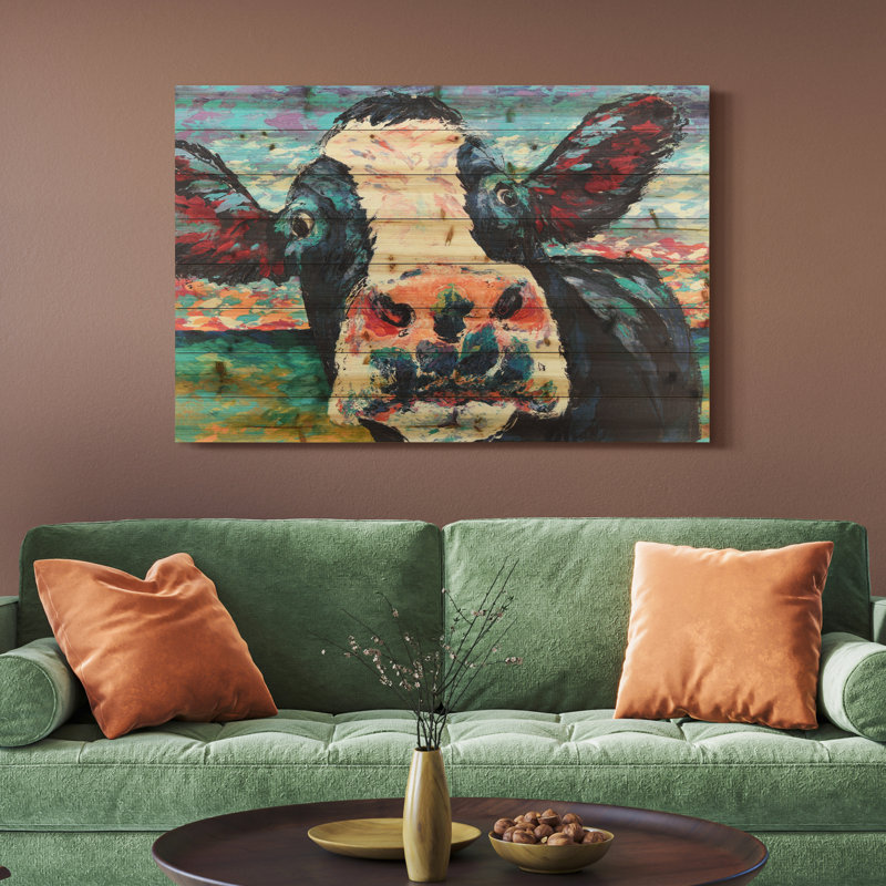 « curious cow 4 »-impression sans cadre sur bois