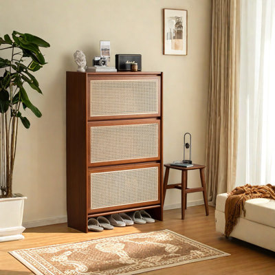 Vine Woven Solid Wood Shoe Cabinet 24 Pair Shoe Storage Cabinet