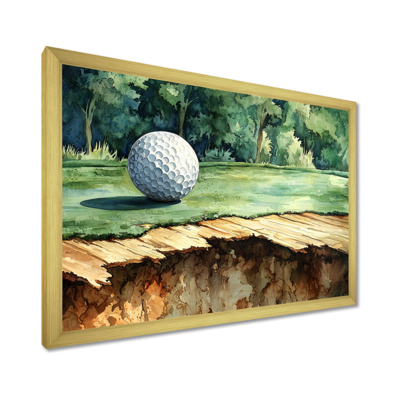 «Chassing the pin», art mural de golf, Cadre simple, H 12 po x l 20 po, Doré