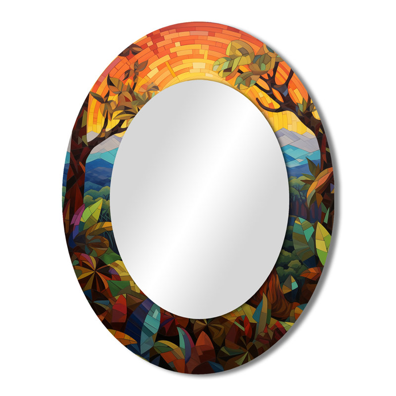 Paresseux relaxant dans un paysage coloré - grand miroir mural ovale sur métal, 43 po x 33 po