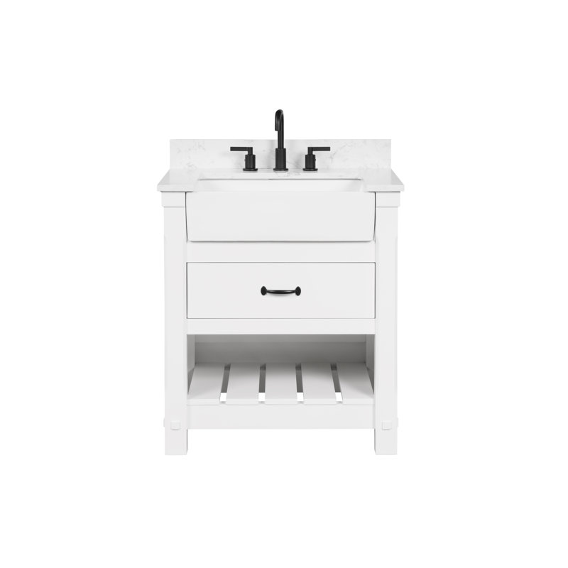 Meuble-lavabo simple 30 po Dilkhush Dove, Quartz blanc, Blanc