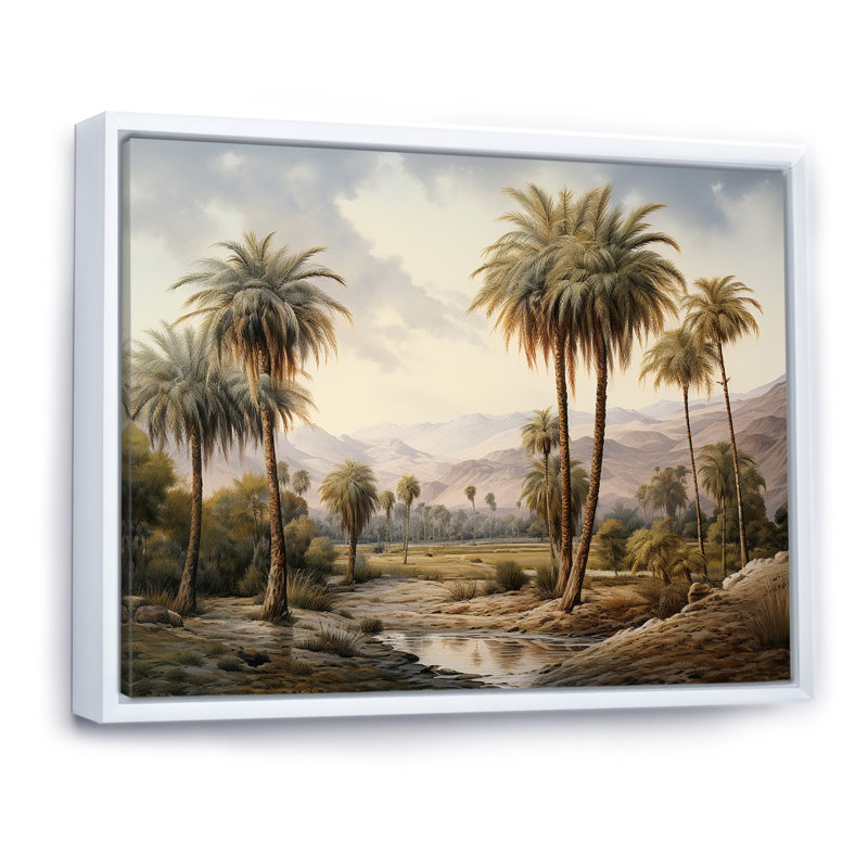Palmier, reproduction d'art sur toile, impression de désert oasis - Palmier oasis du désert I, Cadre flottant blanc
