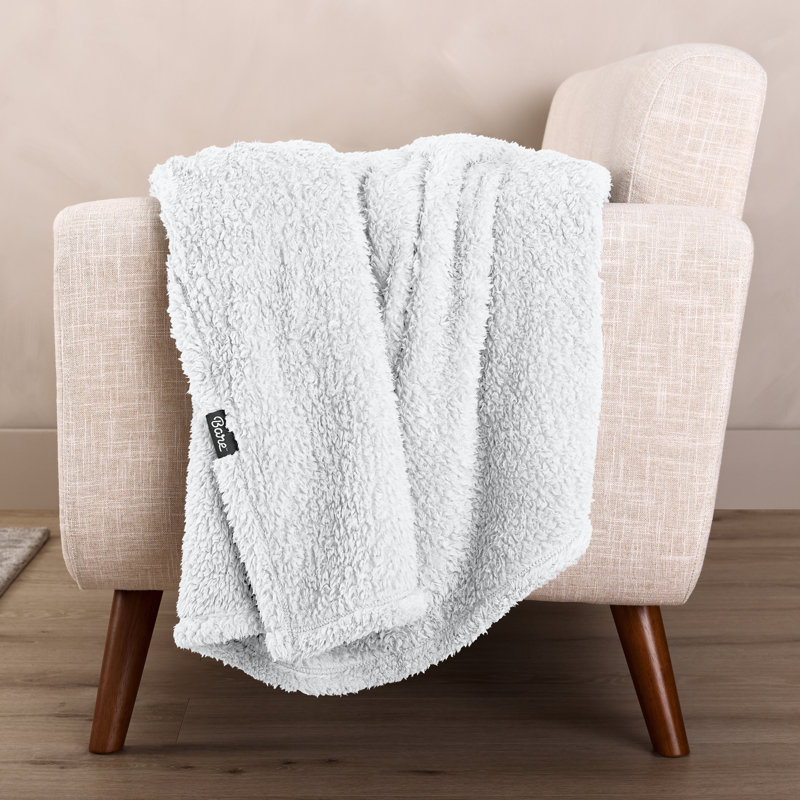 Couverture Cozy Faux Shearling, Double/Grand, Blanc uni