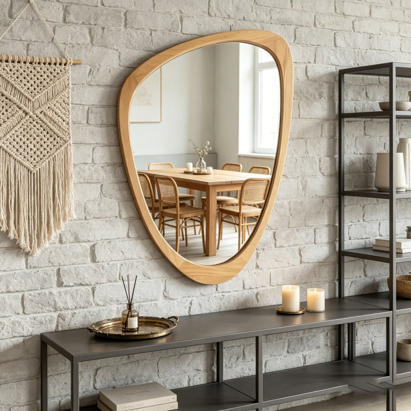 Miroir décoratif irrégulier, 20 po x 30 po, Chêne