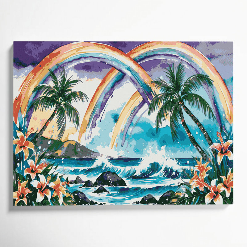 Art hawaïen arc-en-ciel gris sur toile, H 24 po x l 36 po