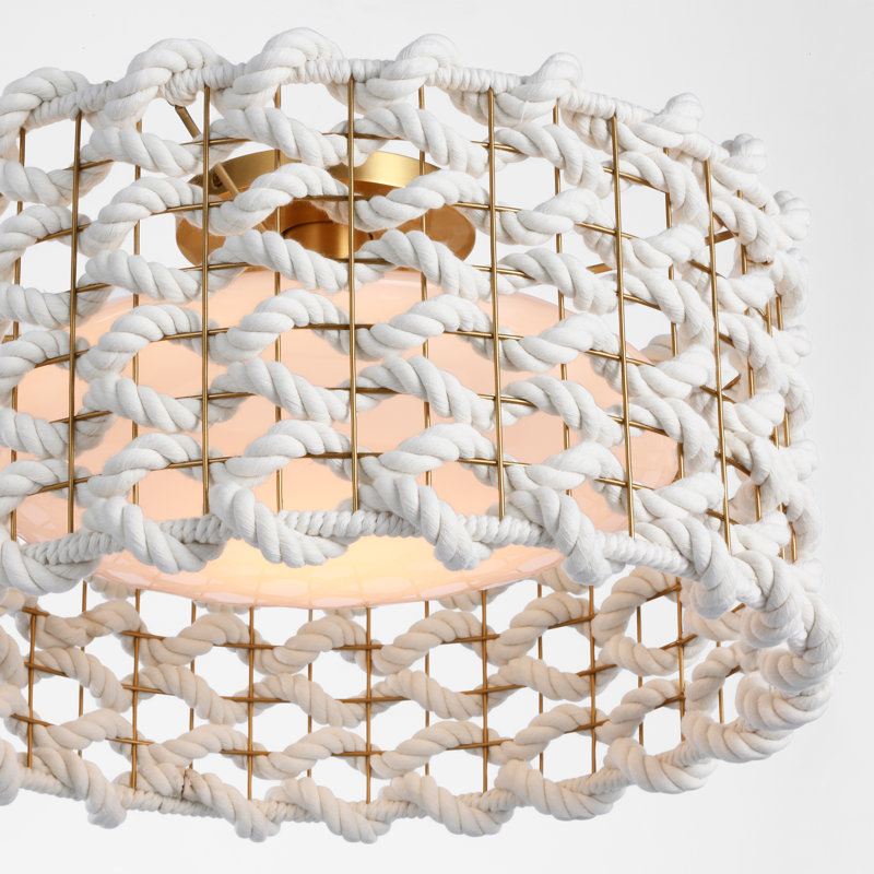 Catania 17" Flush Mount With Cream Braided Rope, Antique-Burnished Brass.