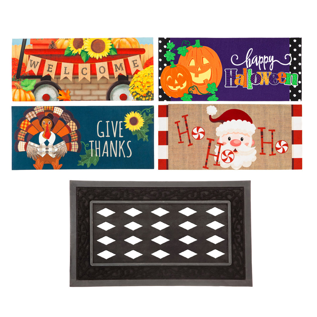 Alleisha Sassafras Fall Holiday Set of 5 Door Mats with Rubber Display Frame, Collection #7 The Holiday Aisle®