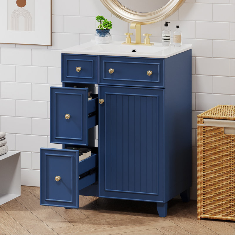 Motonobu Bathroom Storage, Bathroom Vanity Cabinet with Ceramic Sink, Blue