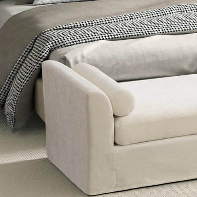 88.6" W Modern Bedroom Bench, Upholstered End Of Bed With  Bench Armrests And  Bolster Pillows