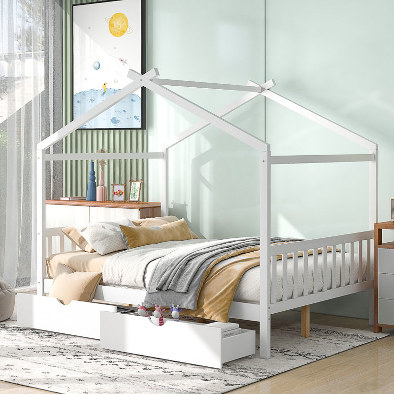 Lit plateforme avec deux tiroirs House, tête et pied de lit, lit de jour avec tiroirs