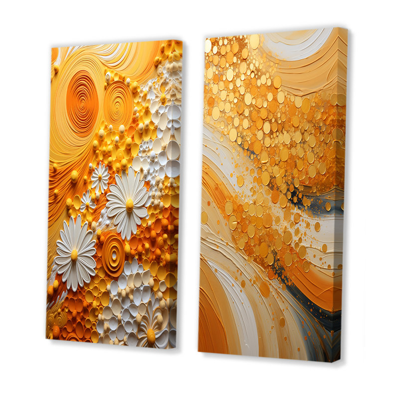 «Color Field Abstract Saffron», 2 pièces sur toile, Toile tendue, H 20 po x l 24 po