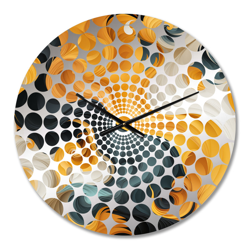 Yellow And Black Midcentury Waves Fusion - Abstract Wall Clock, Small