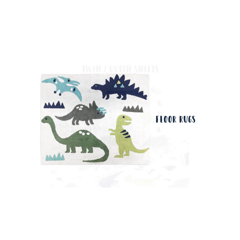 Blue and Green Dinosaur Toddler Bedding Set with Chevron Print
