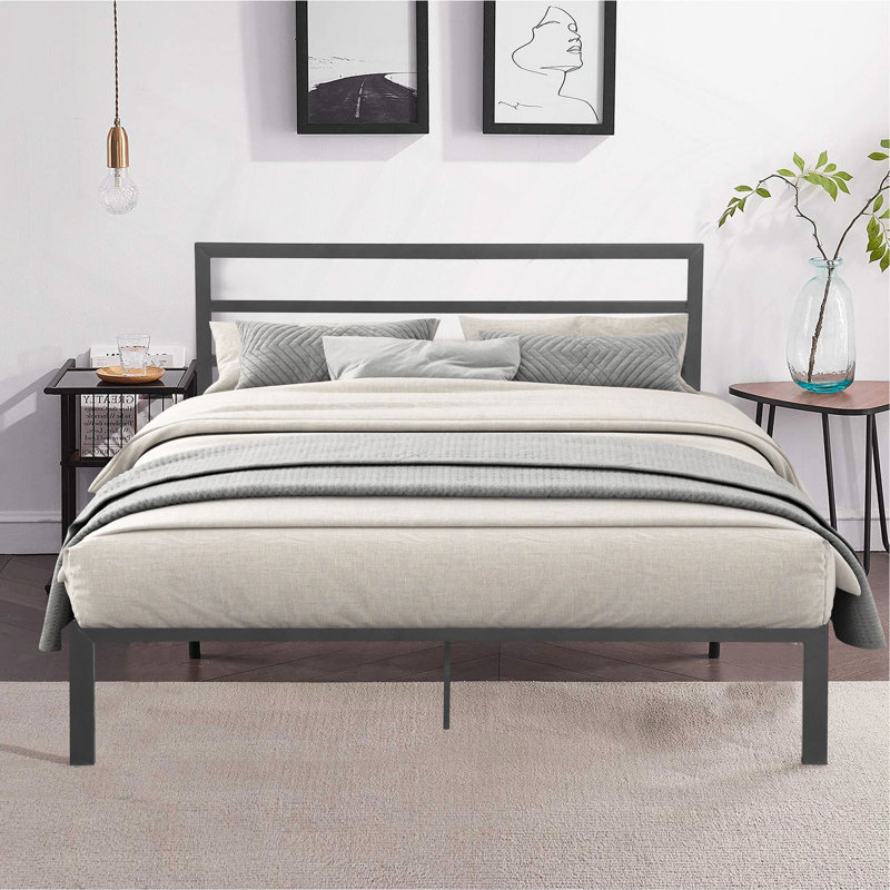 Structure de lit en métal robuste et polyvalente pour une expérience de chambre à coucher confortable, avec conception silencieuse et amplement de rangement sous le lit