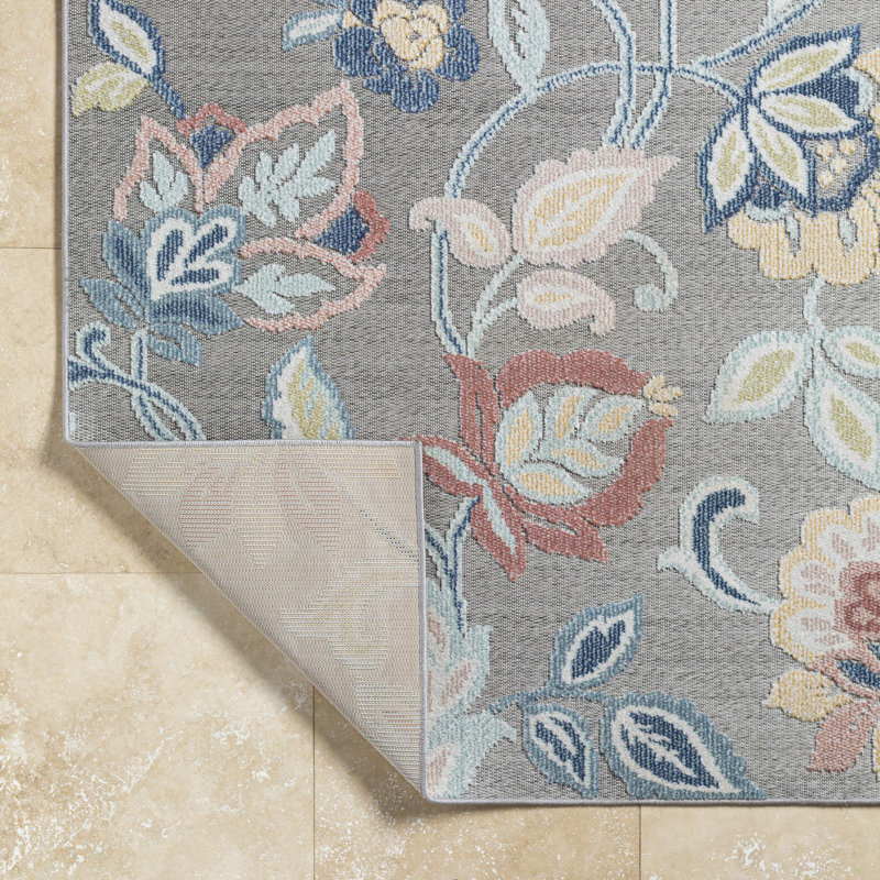 Tapis d'extérieur gris / bleu Gem, Rectangle 5 pi 3 po x 7 pi
