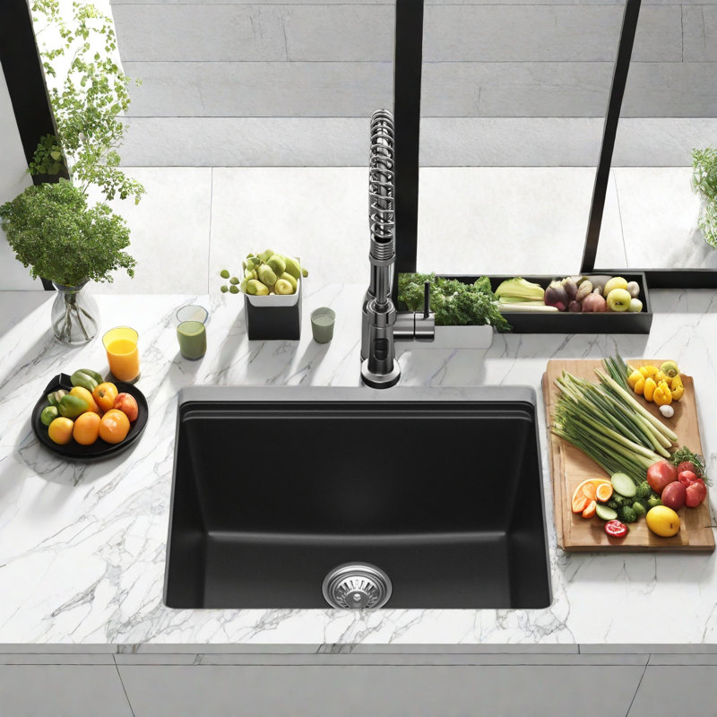 Black Quartz Composite Workstation Undermount Sink 21x18 Inch – Space Efficient, Perfect for Bars or RVs