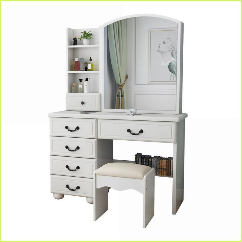 Meuble-lavabo avec miroir éclairé 6 tiroirs, éclairage à intensité variable 3 couleurs | Blanc | Panneau de fibres à densité moyenne