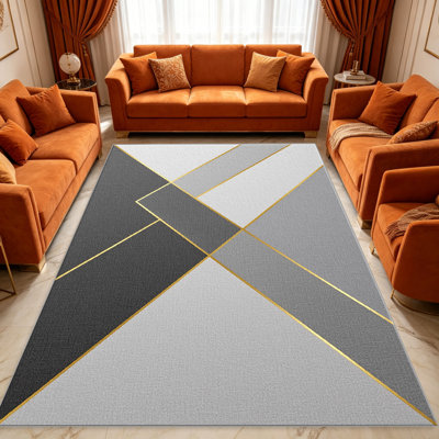 Tapis gris et gris diagonaux pour le salon, doux et confortable, convient à toutes les saisons, facile à entretenir, tapis d'intérieur lavable à la machine, sous la table de ferme convenant à la chambre à coucher, à la salle à manger, au bureau, au patio, au balcon, à la maison