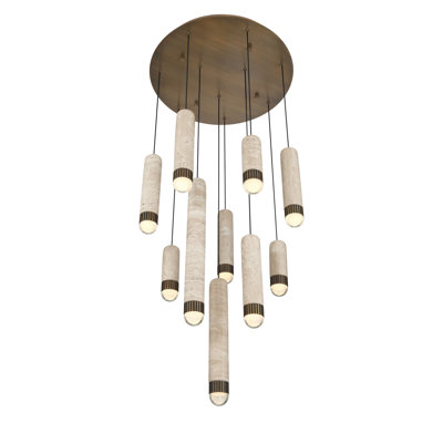 Eurofase Cambre, Chandelier , 10-light, 22", Matte Black, Travertine In Brass
