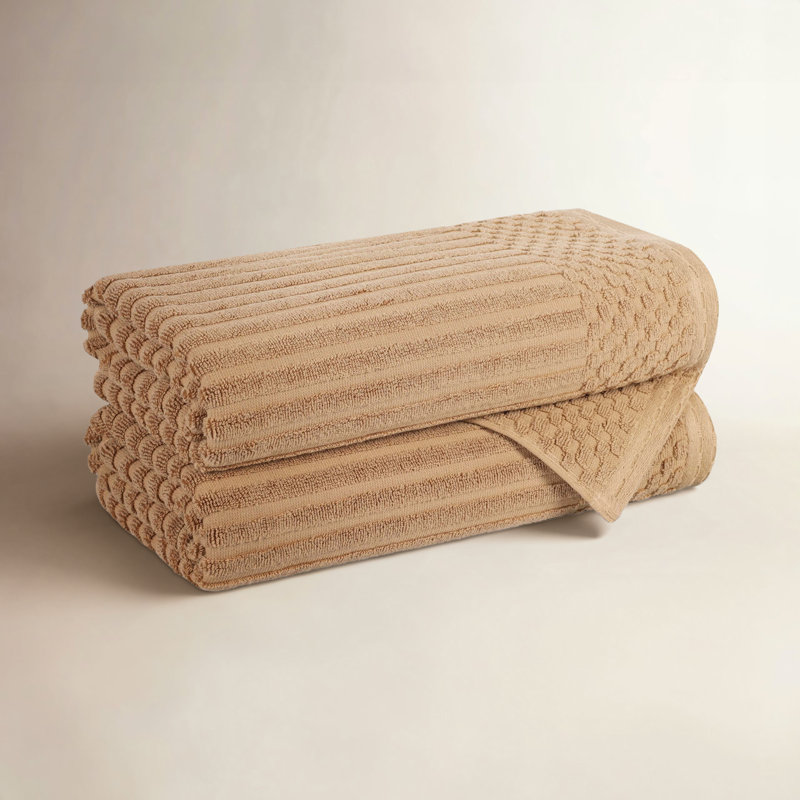 Ensemble de serviettes de bain en coton uni et à carreaux très absorbant Ruvins, Brun clair