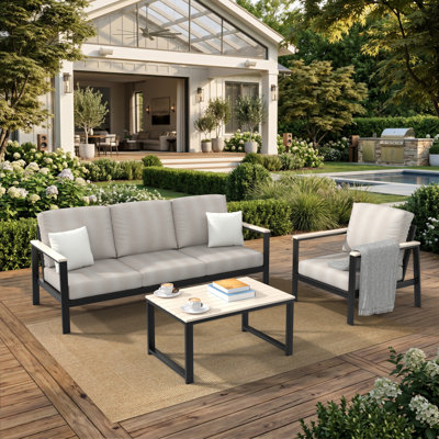 Ulrica 3 Piece Sofa Seating Group With Sunbrella® Cushions
