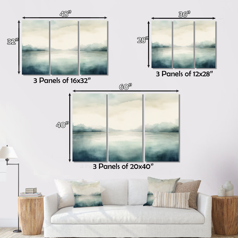 Lac, art mural sur toile, décor de coucher de soleil aquarelle minimal - Lierre, H 28 po x l 36 po x P 1 po