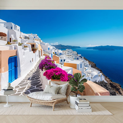Papier peint adhésif auto-adhésif moderne pour la chambre à coucher l 96 "x H 69" Peel and Stick Santorini, Grèce