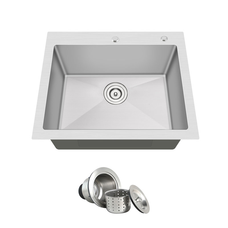 Blenzia 25x22 Drop In Topmount 16 Gauge Stainless Steel 25 Inch Handmade Single Bowl Kitchen Sink 25" x 22" x 9"