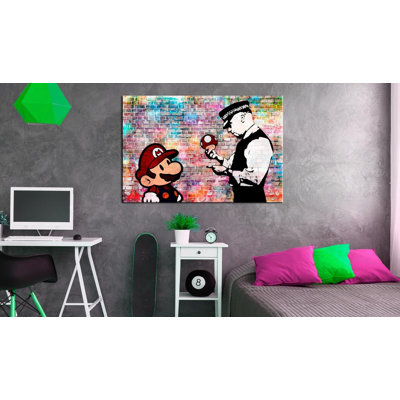 " Banksy Mario On Colourful Brick "