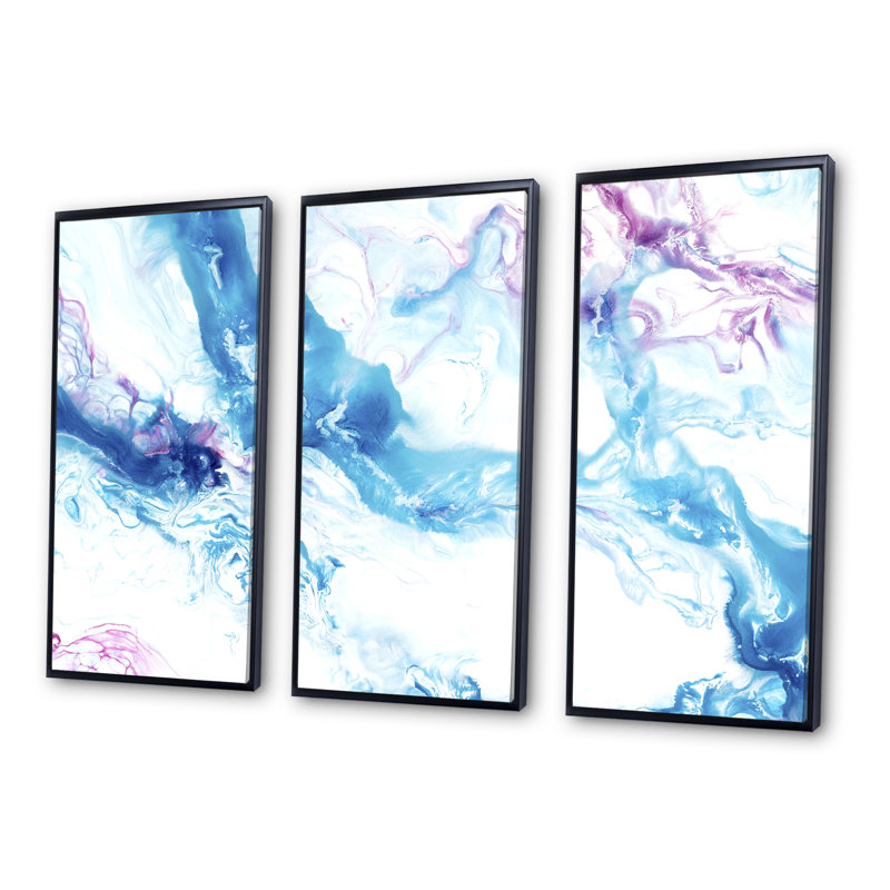 «Blue and Pink Marble», reproduction d'art sur toile encadrée 3 pièces, Cadre noir, H 28 po x l 36 po x P 1 po