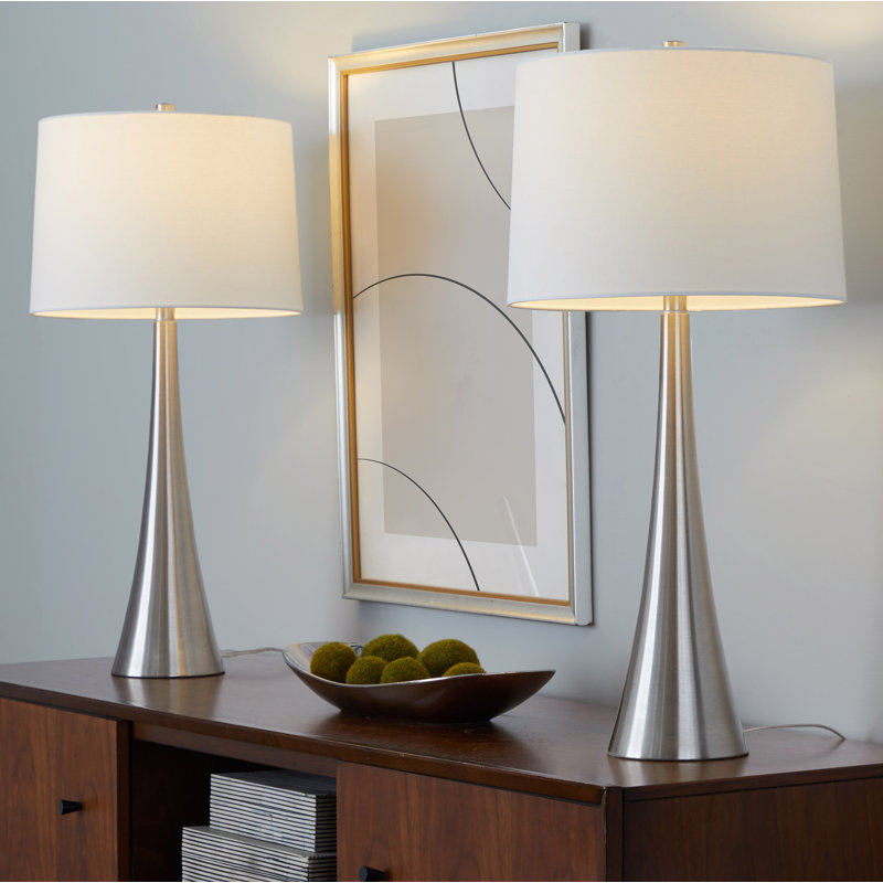 Ensemble de lampes de table standard 29,5 po Calesha, Lin blanc cassé, Nickel brossé