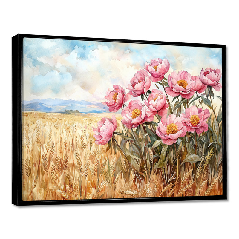 Inde pivoines dans le champ de blé I - pivoines, art mural, Noir, noir, noir, noir, H 12 po x l 20 po