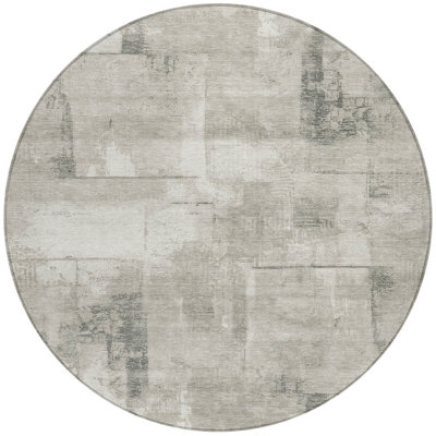 Tapis extérieur rond lavable beige et gris Everette