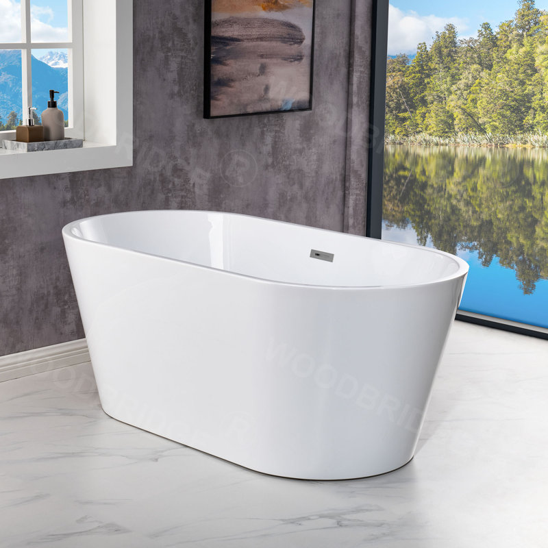 54'' x 30'' Freestanding Soaking Acrylic Bathtub, Chrome