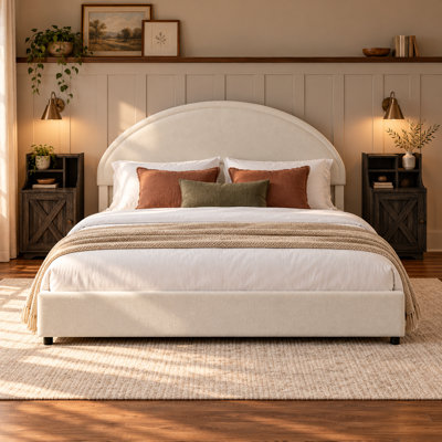 Ensemble de lit plateforme tapissier avec 2 tables de chevet fermières Boucle - Ensemble de chambre à coucher 3 pièces