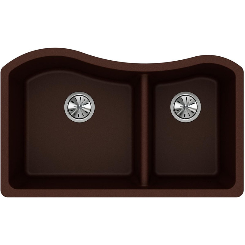 Quartz Classic 32-1/2" x 20" x 10" Double Basin Undermount Kitchen Sink, Pecan