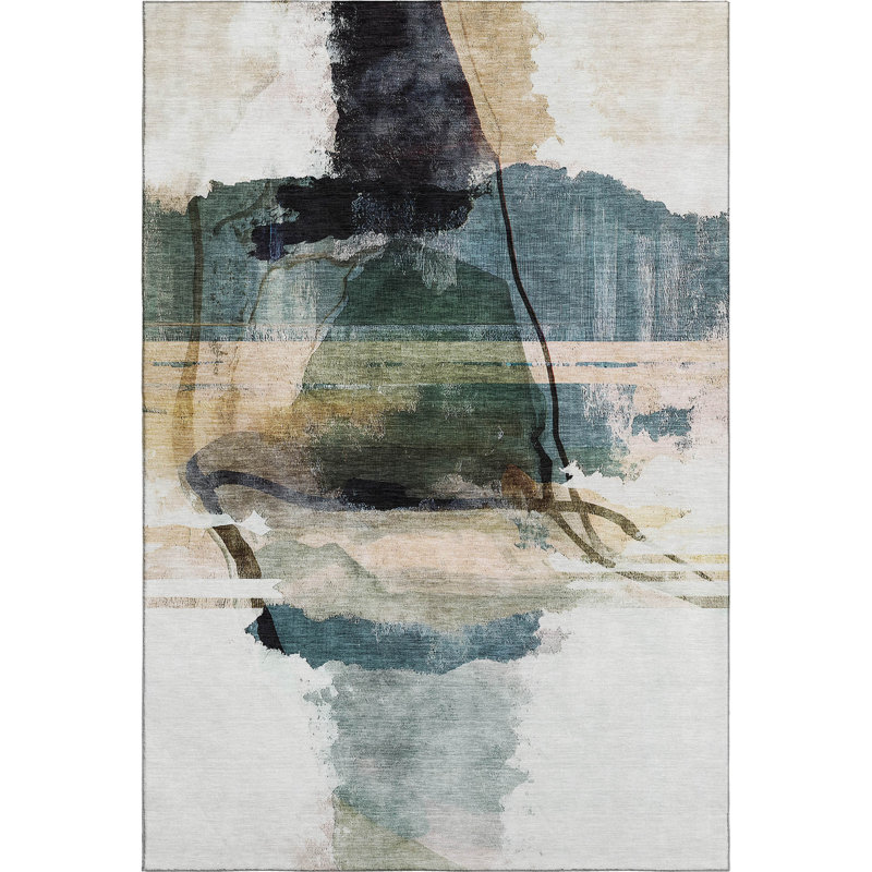 Premium Machine Washable Mayfield Abstract Rug, Green, 10' x 14'