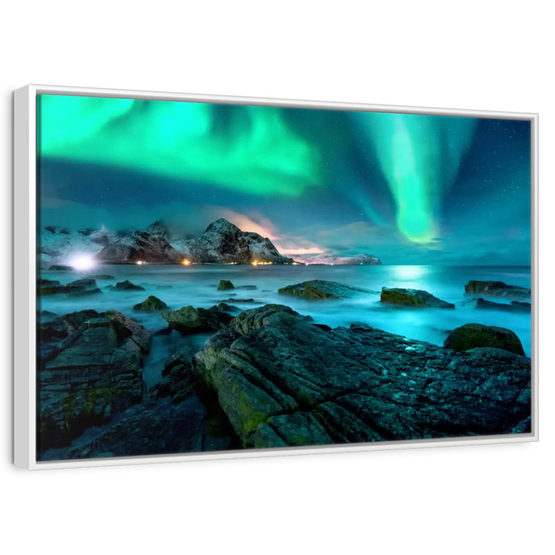Stunning Lofoten Aurora Borealis, Floating Frame White, 13" X 9"