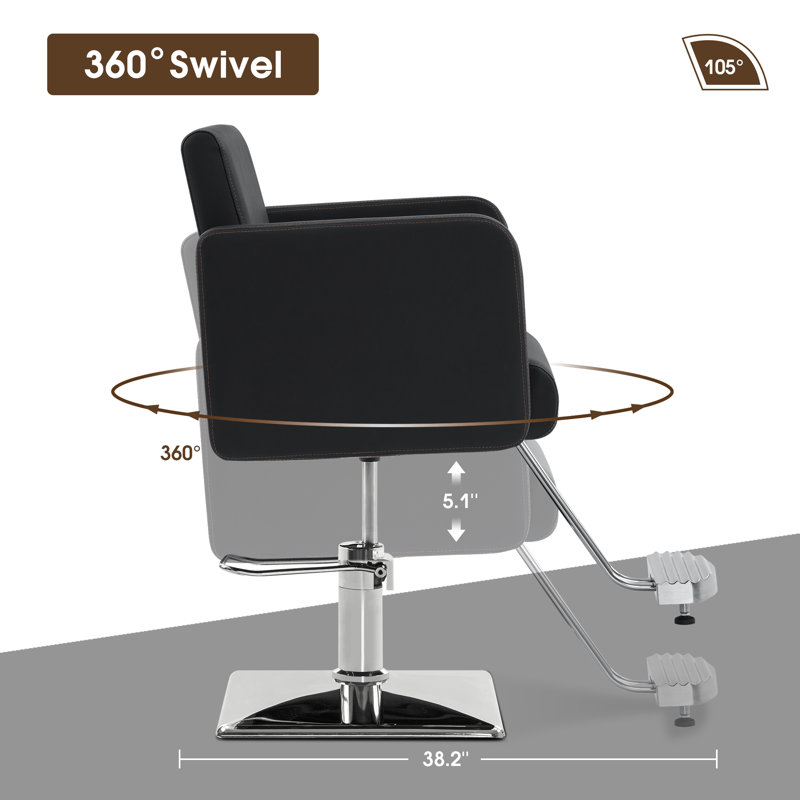 Fauteuil de coiffeur à pompe hydraulique Ixchell, Noir, noir, noir, noir