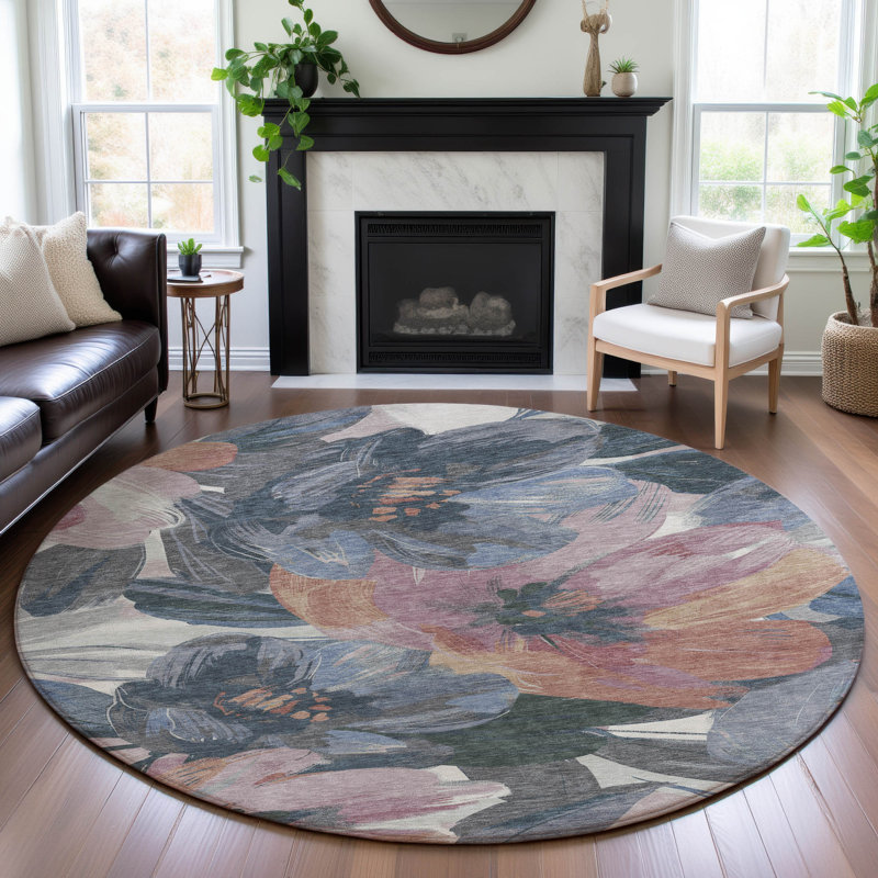 Premium Machine Washable Northdale AMF1487 Floral Rug, Round 8'