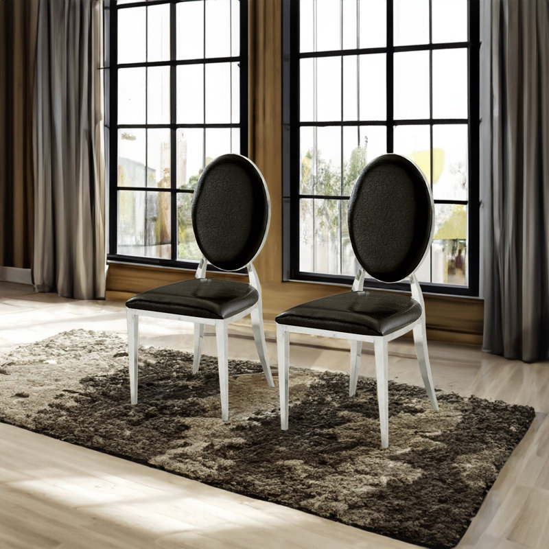Chaises de salle à manger modernes, chaises de cuisine en similicuir Dilks, Noir, Argent argent