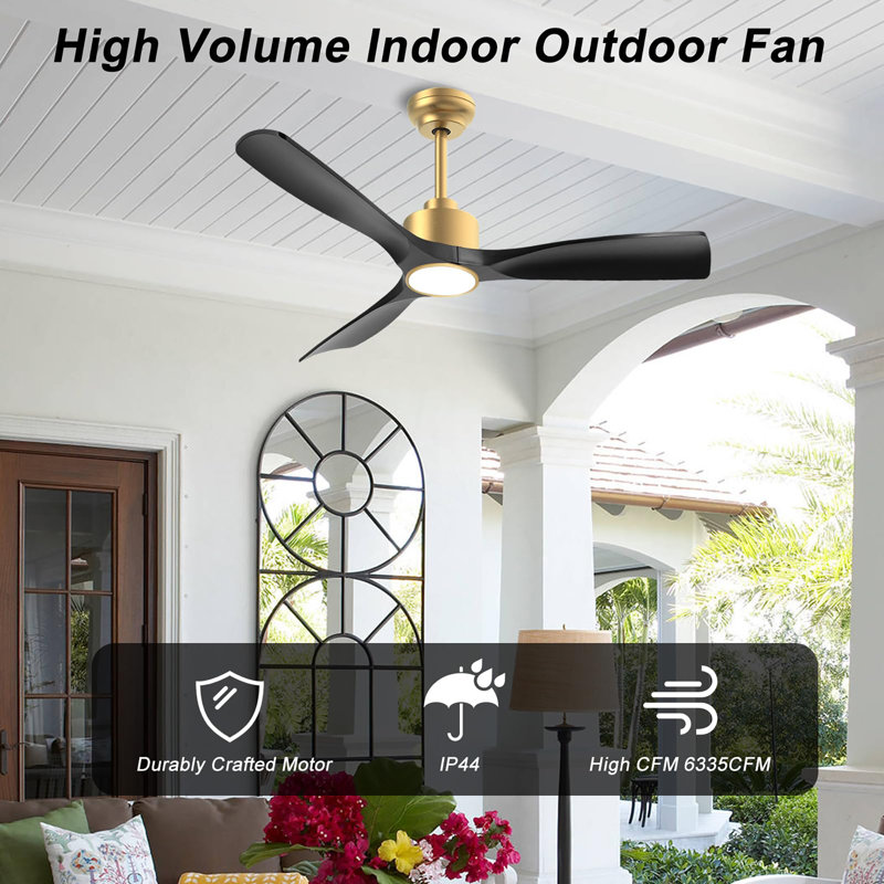 52 Inch Ceiling Fan with Lights and Remote Control, Gold, Black