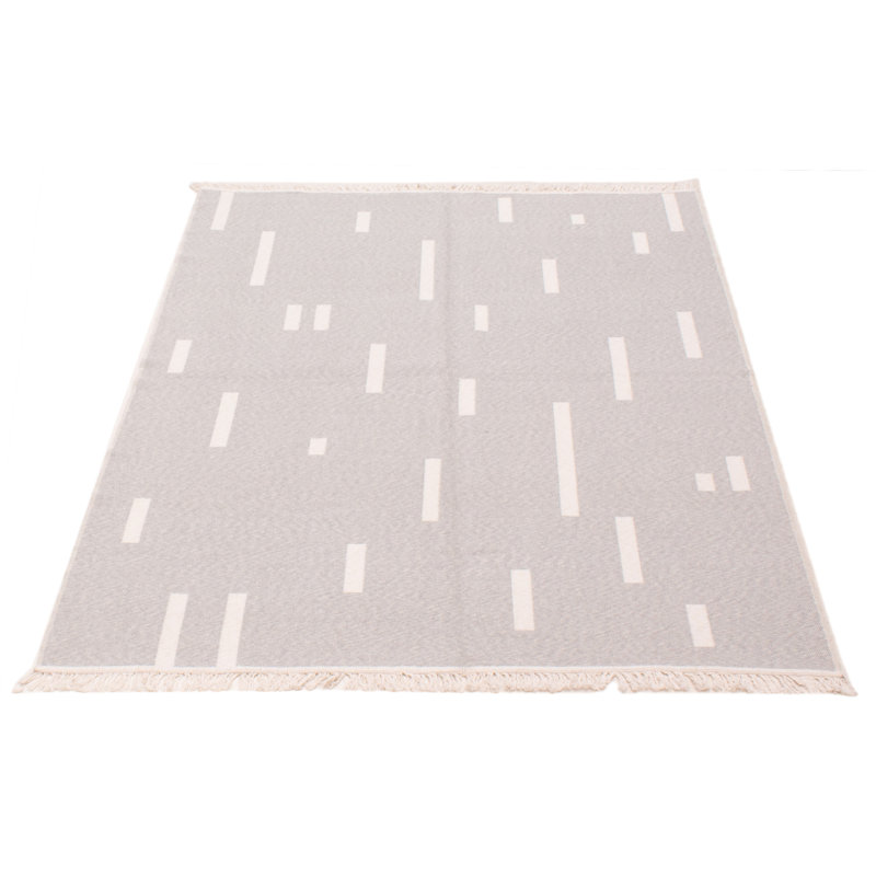 Tapis gris / ivoire en coton tissé à plat à la main Kazumasa