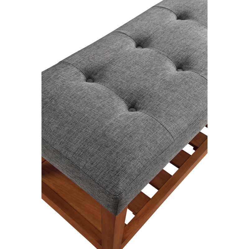 Charla Gray Fabric & Oak Finish Bench, Gray