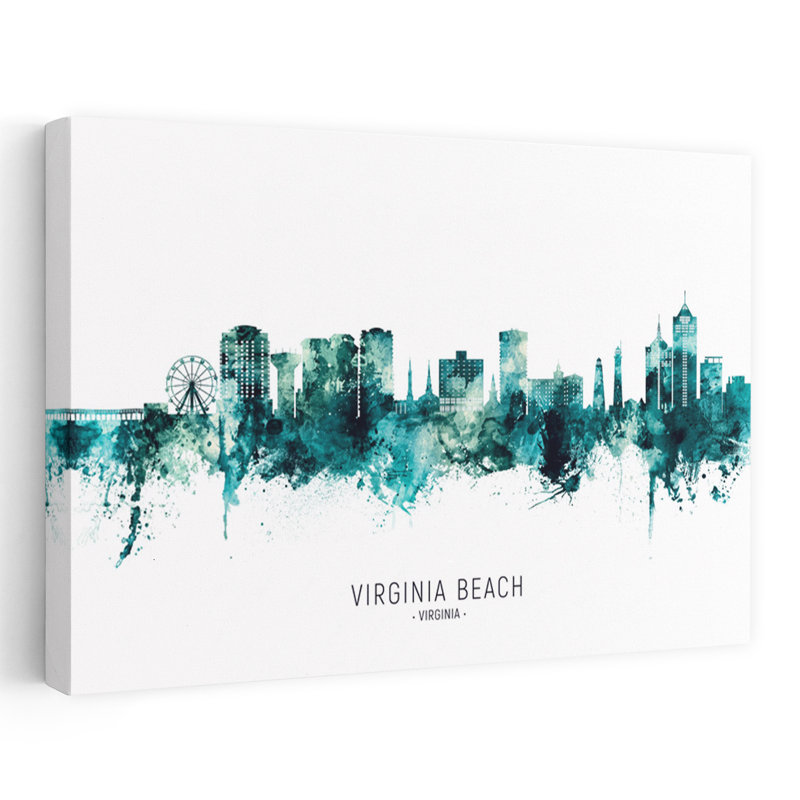 Virginia Beach Watercolor Skyline by Michael Tompsett - 1 Piece Wrapped Canvas Wall Art, 45.72 cm H x 30.48 cm W