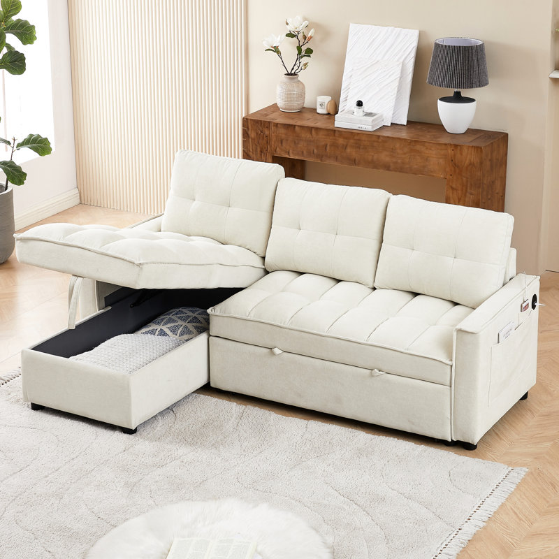 78,75 po inclinable avec charge et revêtement en chenille, beige, 3 pièces, chenille modulaire en forme de L, espace de rangement