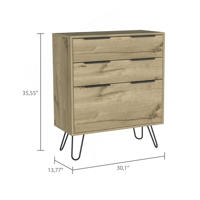Commode 3 tiroirs Kirsage Chêne clair