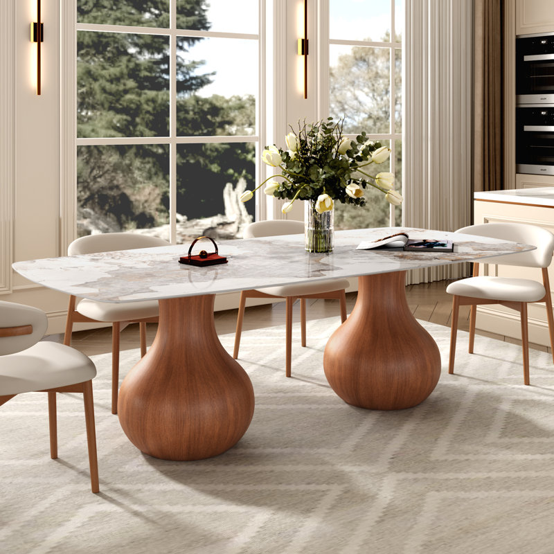 Grand ensemble de salle à manger à double piédestal pour 6 à 10 personnes Otelia, 5 Pieces: Table, 4 Chairs